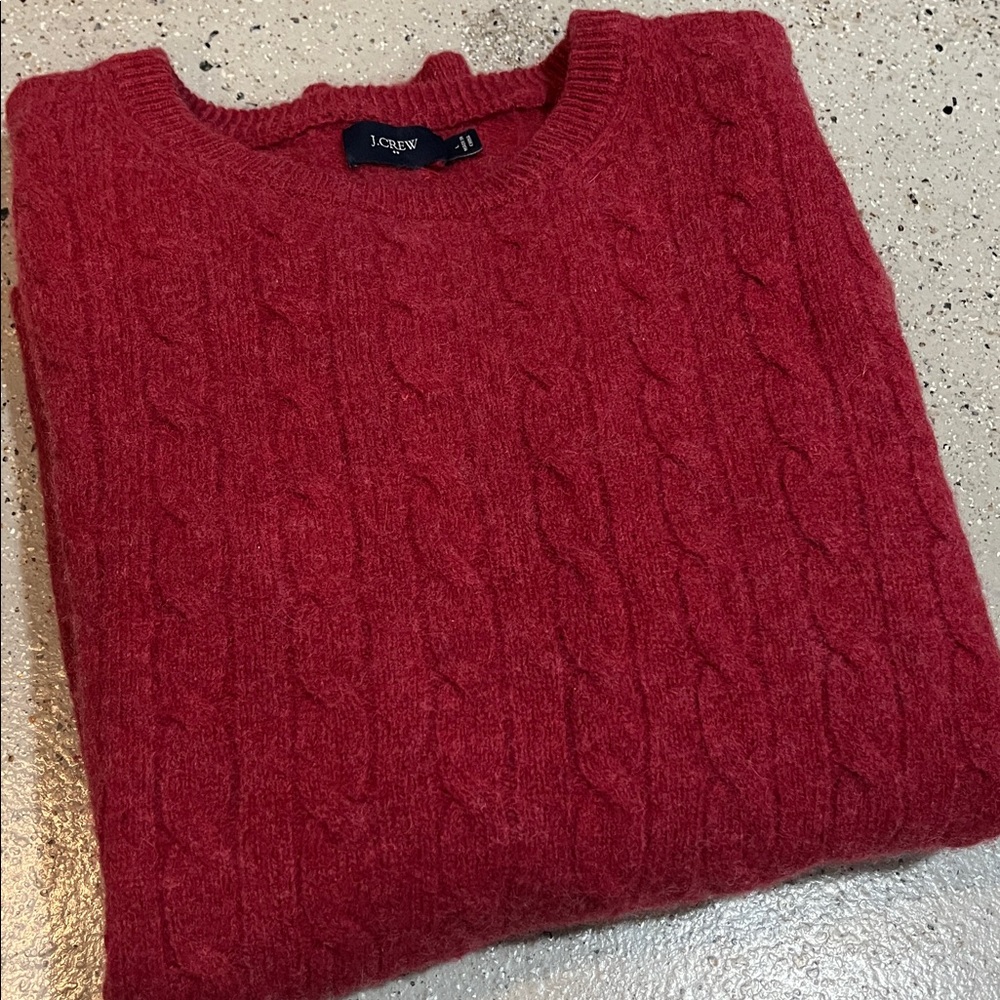 J. CREW FACTORY MENS LAMBS WOOL CABLE KNIT CREW NECK SWEATER RED SIZE LARGE - Picture 3 of 12